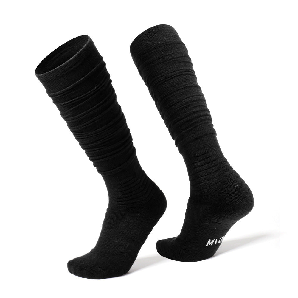 Extra Long Bunching Socks Adult Rugby Socks Thickened Shock-absorbing Terry Cotton Stockings Black And White Socks - SARAH SOCKS