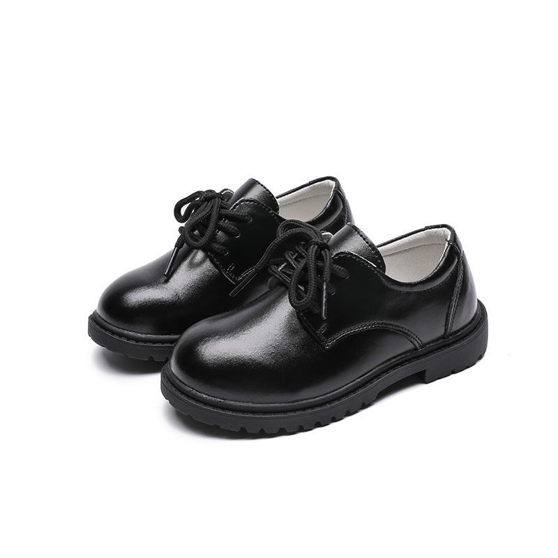 Children's Autumn New Casual Pure Black Leather Shoes - SARAH SOCKS