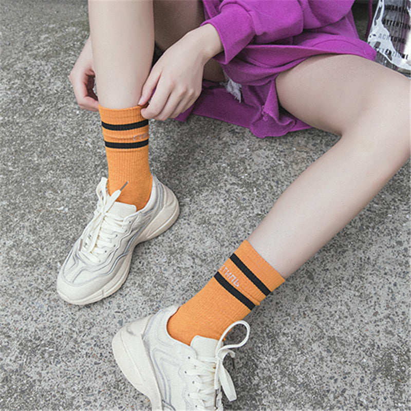 Tube socks two bar letters casual tide socks - SARAH SOCKS