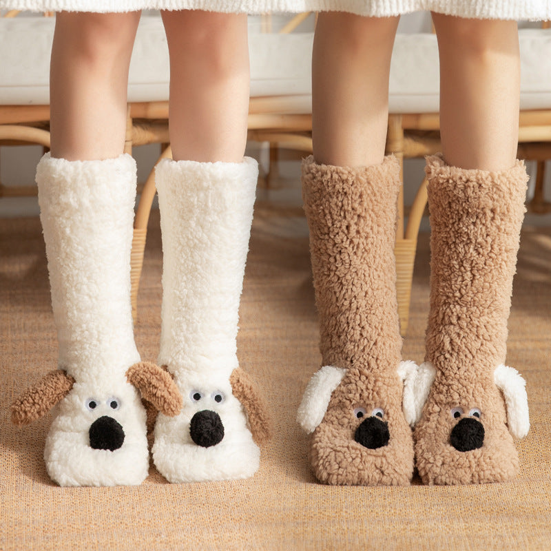 Cute Cartoon Dog Floor Socks Winter Warm Non-slip Plush Socks For Women - SARAH SOCKS