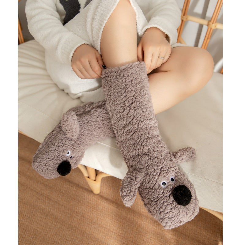 Cute Cartoon Dog Floor Socks Winter Warm Non-slip Plush Socks For Women - SARAH SOCKS