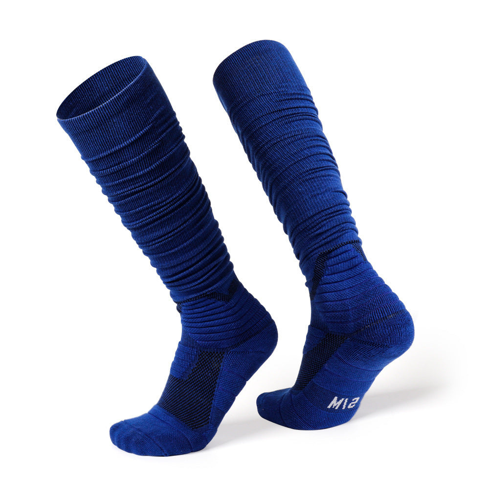 Extra Long Bunching Socks Adult Rugby Socks Thickened Shock-absorbing Terry Cotton Stockings Black And White Socks - SARAH SOCKS