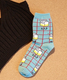 Milk Grid Crew Socks - SARAH SOCKS
