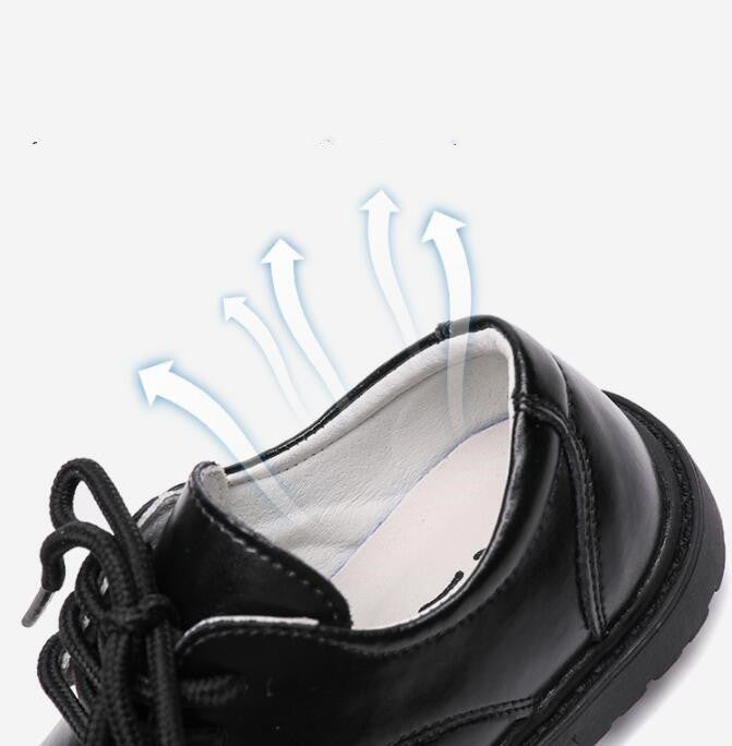 Children's Autumn New Casual Pure Black Leather Shoes - SARAH SOCKS