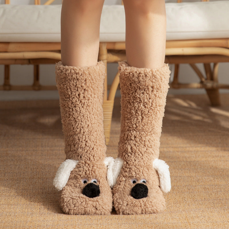 Cute Cartoon Dog Floor Socks Winter Warm Non-slip Plush Socks For Women - SARAH SOCKS