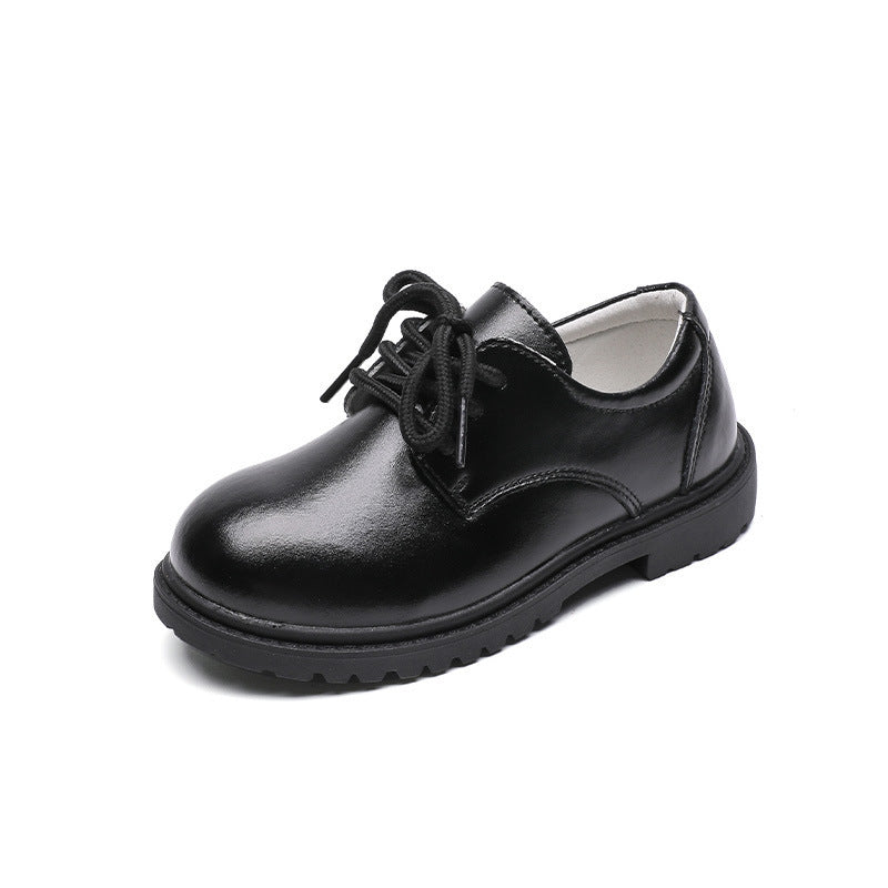 Children's Autumn New Casual Pure Black Leather Shoes - SARAH SOCKS