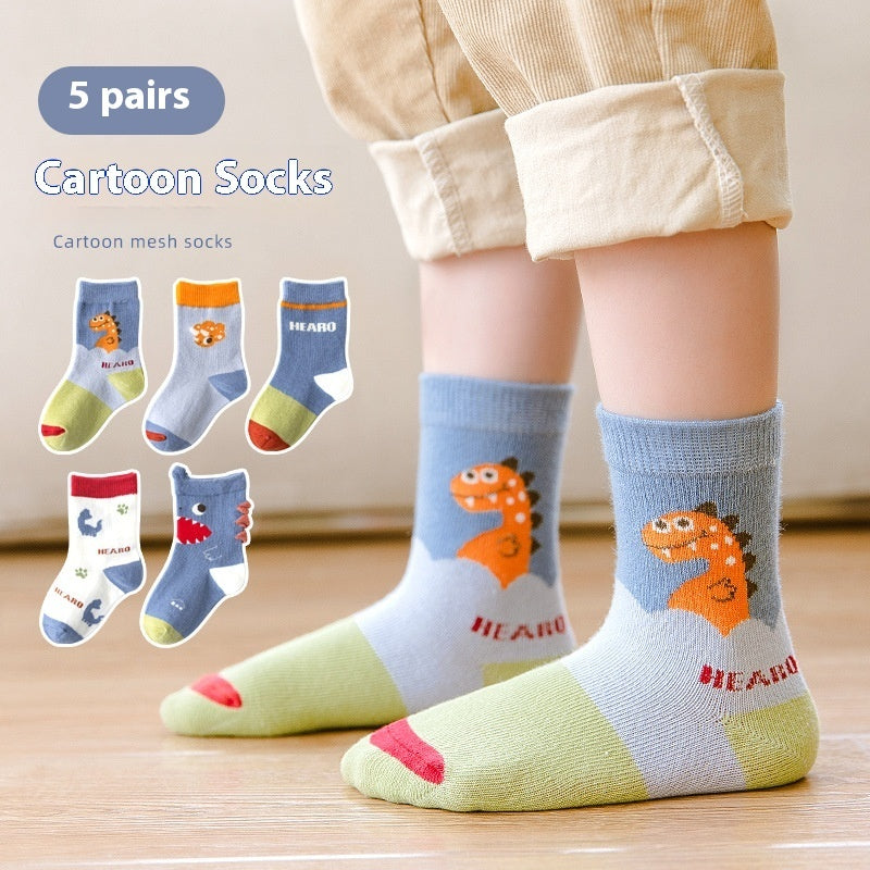 Autumn And Winter Cartoon Dinosaur Mid-calf Cotton Warm Sports Boys' Socks - SARAH SOCKS