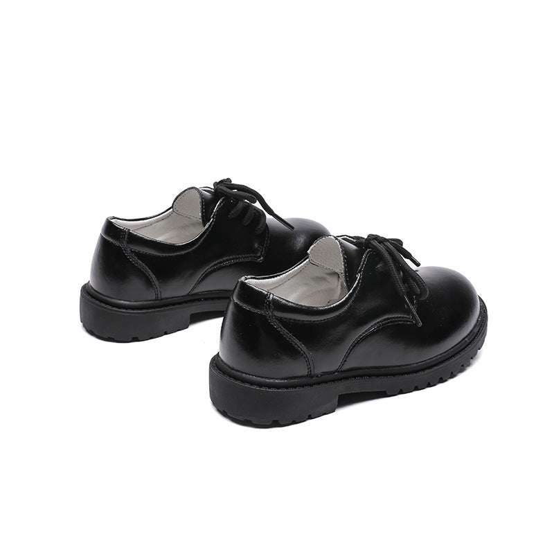 Children's Autumn New Casual Pure Black Leather Shoes - SARAH SOCKS
