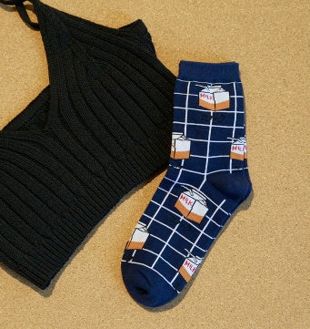 Milk Grid Crew Socks - SARAH SOCKS