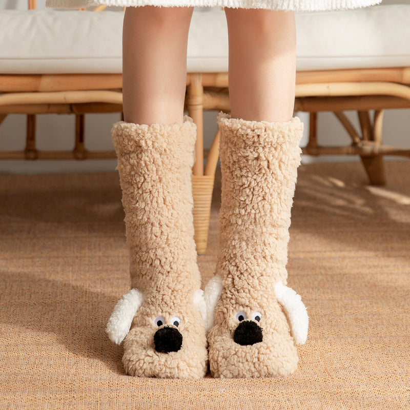 Cute Cartoon Dog Floor Socks Winter Warm Non-slip Plush Socks For Women - SARAH SOCKS