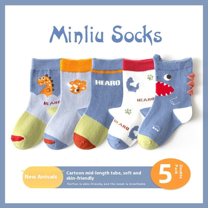 Autumn And Winter Cartoon Dinosaur Mid-calf Cotton Warm Sports Boys' Socks - SARAH SOCKS