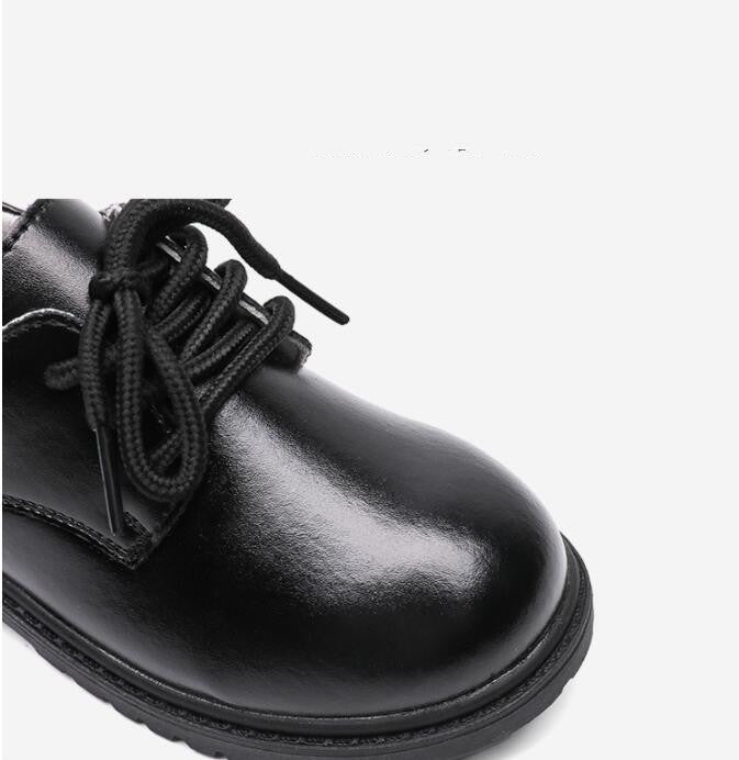 Children's Autumn New Casual Pure Black Leather Shoes - SARAH SOCKS