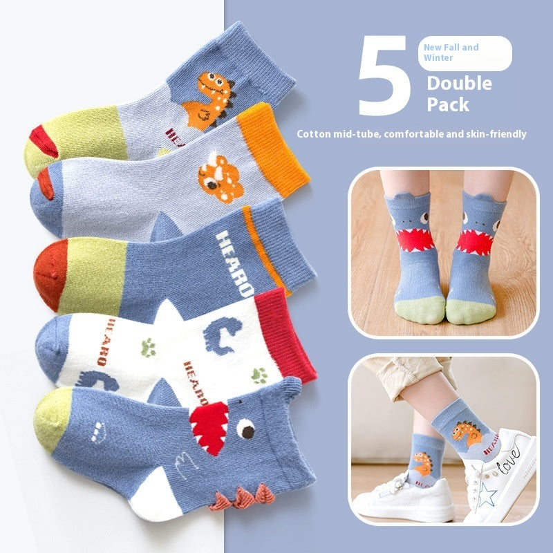 Autumn And Winter Cartoon Dinosaur Mid-calf Cotton Warm Sports Boys' Socks - SARAH SOCKS