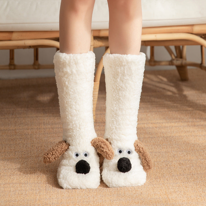 Cute Cartoon Dog Floor Socks Winter Warm Non-slip Plush Socks For Women - SARAH SOCKS