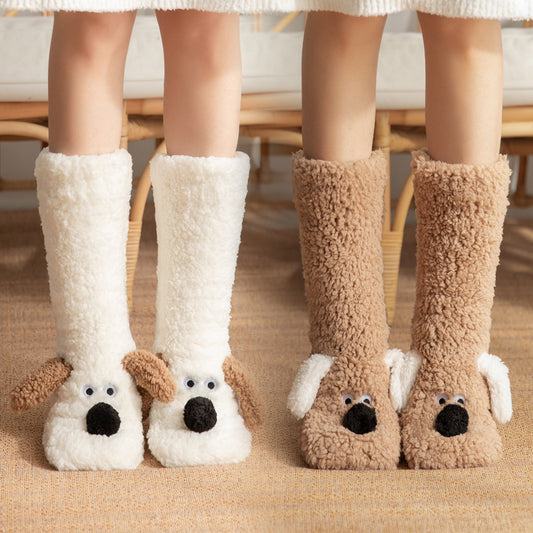 Cute Cartoon Dog Floor Socks Winter Warm Non-slip Plush Socks For Women - SARAH SOCKS