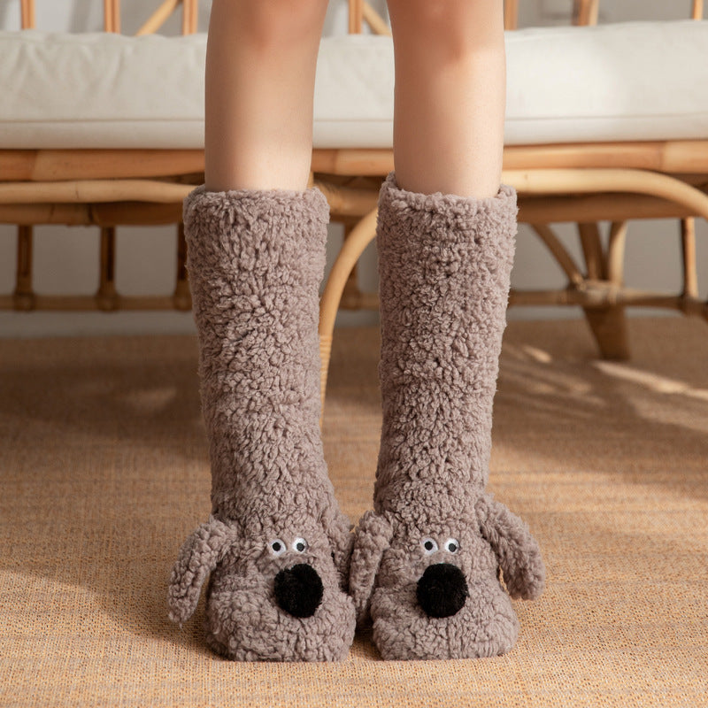 Cute Cartoon Dog Floor Socks Winter Warm Non-slip Plush Socks For Women - SARAH SOCKS