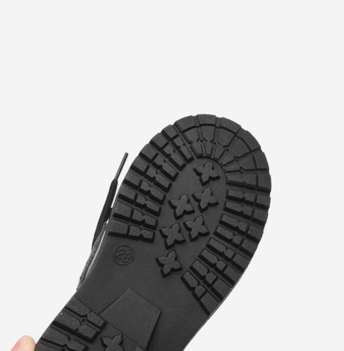Children's Autumn New Casual Pure Black Leather Shoes - SARAH SOCKS