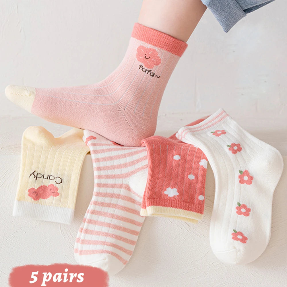 Inas (1-16Years Girls Cotton Mid-tube Socks Woman )