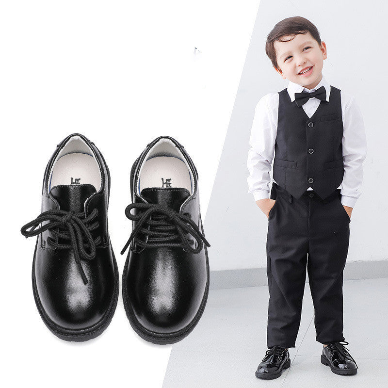 Children's Autumn New Casual Pure Black Leather Shoes - SARAH SOCKS