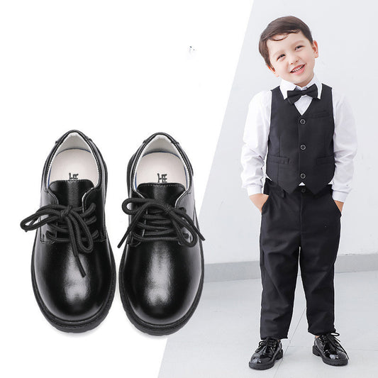 Children's Autumn New Casual Pure Black Leather Shoes - SARAH SOCKS