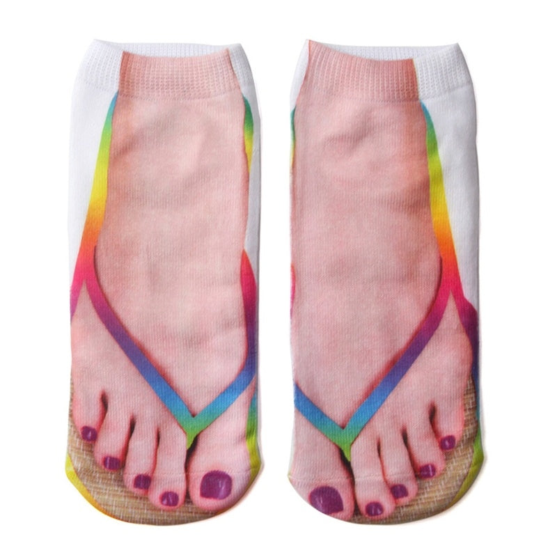 3D Printing Socks Flip Flops Cartoon Creative Socks Men And Women Couple Socks - SARAH SOCKS