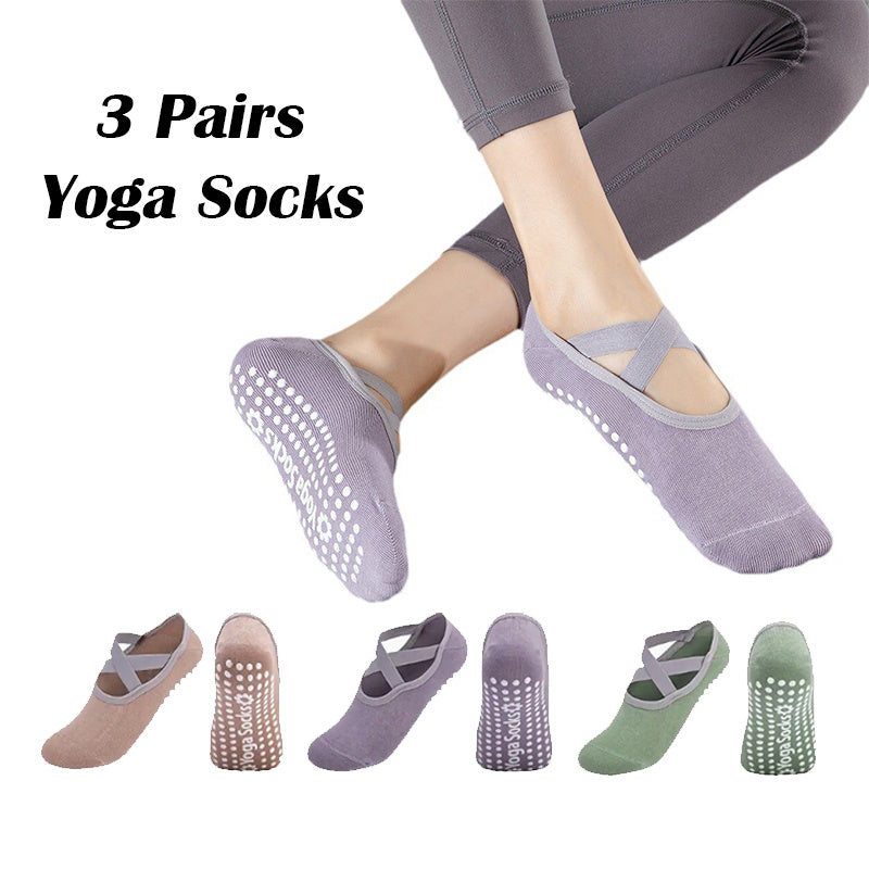 3 Pairs Yoga Socks For Women Non-Slip Grips Straps For Added Balance And Stability Ideal For Pilates Pure Barre Ballet Dance Barefoot Workout - SARAH SOCKS