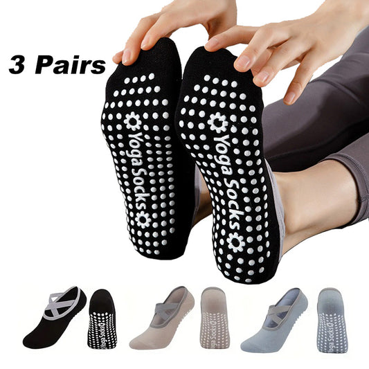 3 Pairs Yoga Socks For Women Non-Slip Grips Straps For Added Balance And Stability Ideal For Pilates Pure Barre Ballet Dance Barefoot Workout - SARAH SOCKS